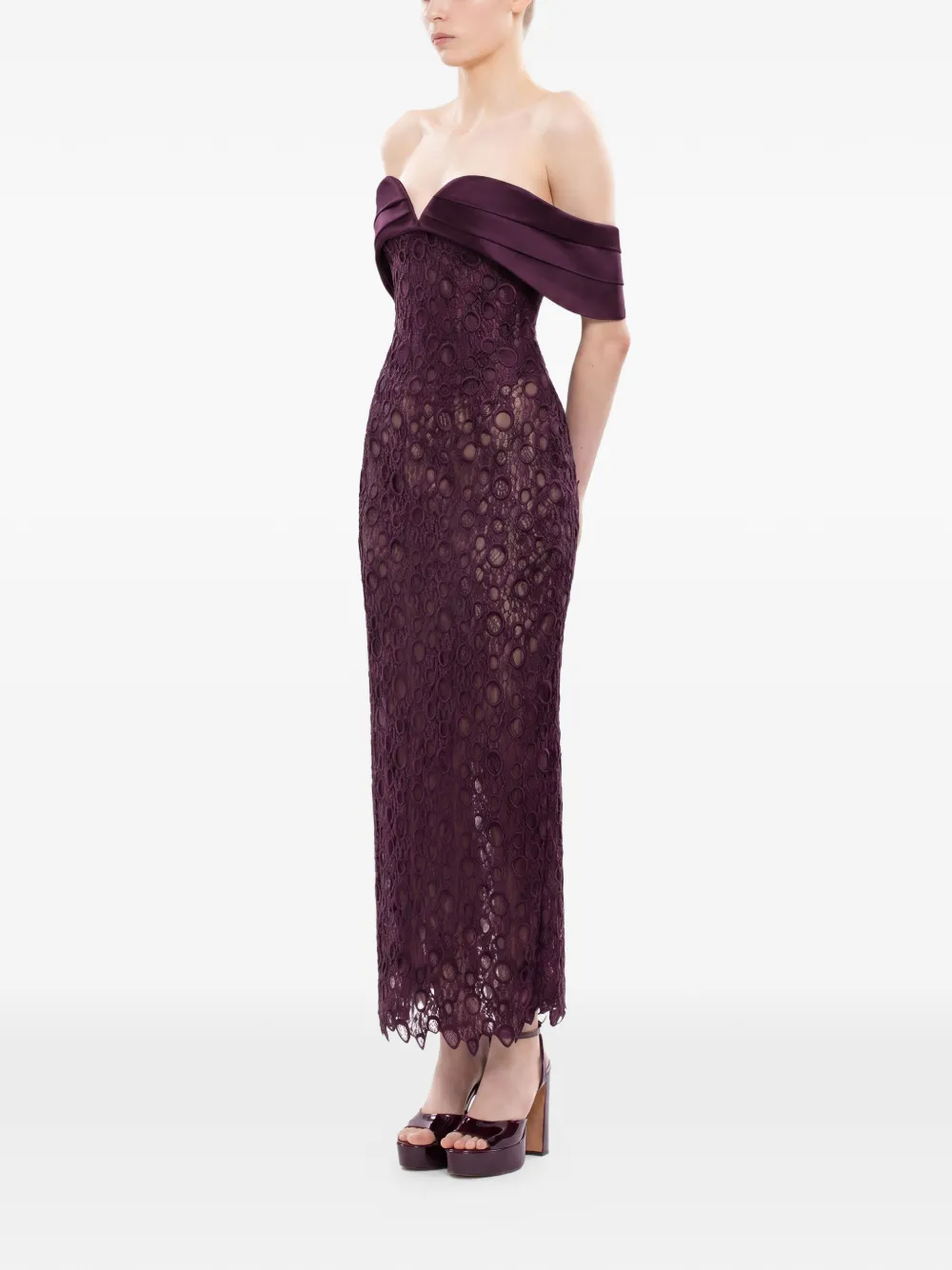 Saiid Kobeisy Off-shoulder maxi-jurk met kant Paars