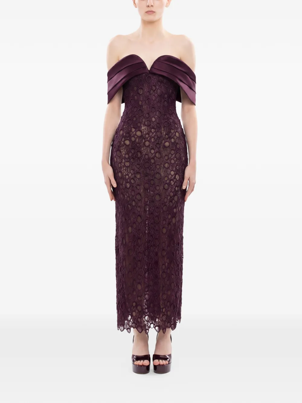 Saiid Kobeisy Off-shoulder maxi-jurk met kant Paars