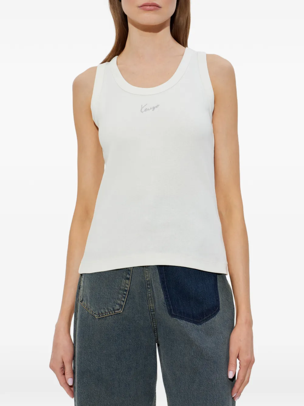 Kenzo Signature katoenen tanktop met geborduurd logo Beige