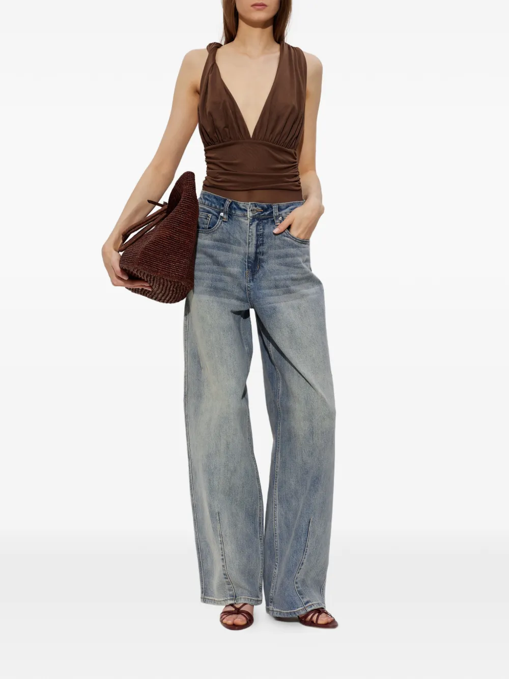 Gestuz Jeans met wijde pijpen en split Blauw