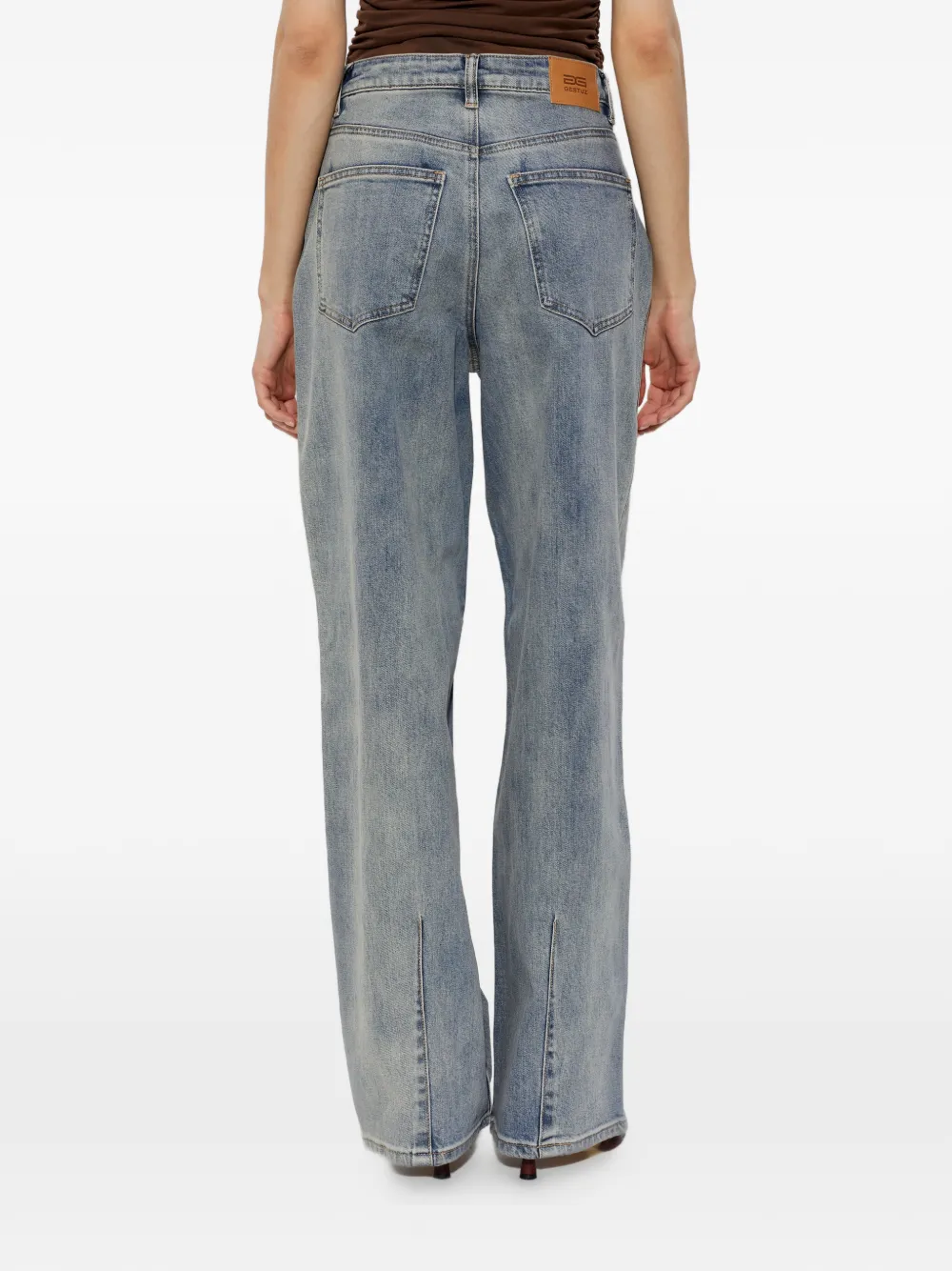Gestuz Jeans met wijde pijpen en split Blauw