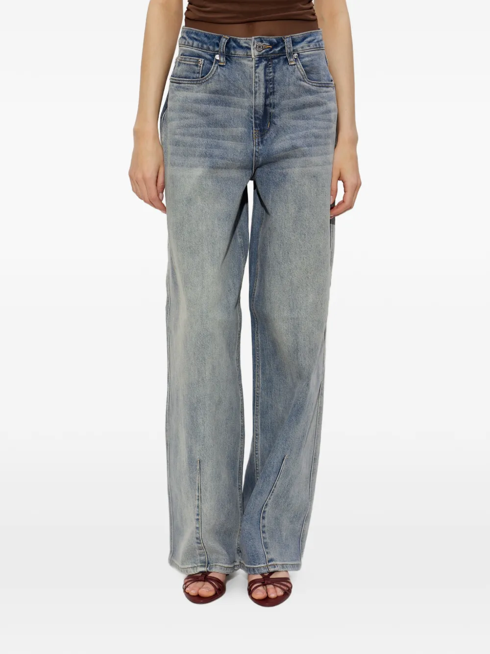 Gestuz Jeans met wijde pijpen en split Blauw