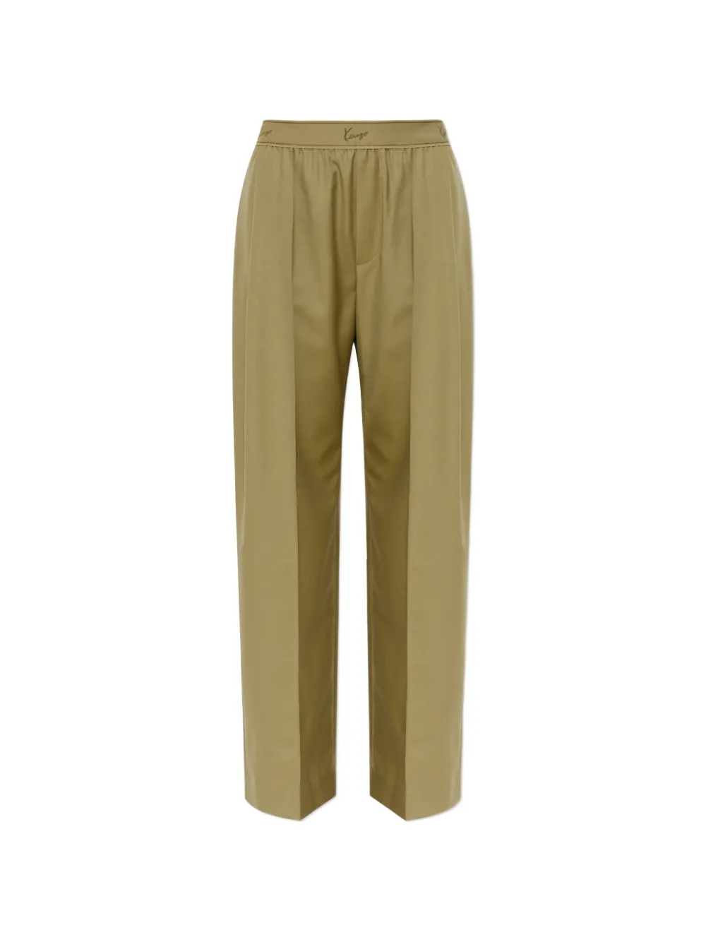 Kenzo logo-waistband pleated wool trousers - Verde