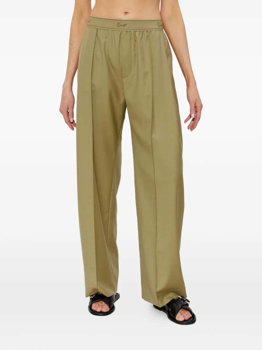 Kenzo Wollen broek met logoband Groen