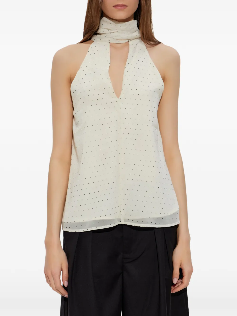 Gestuz Dorah blouse met halternek en stippen Wit