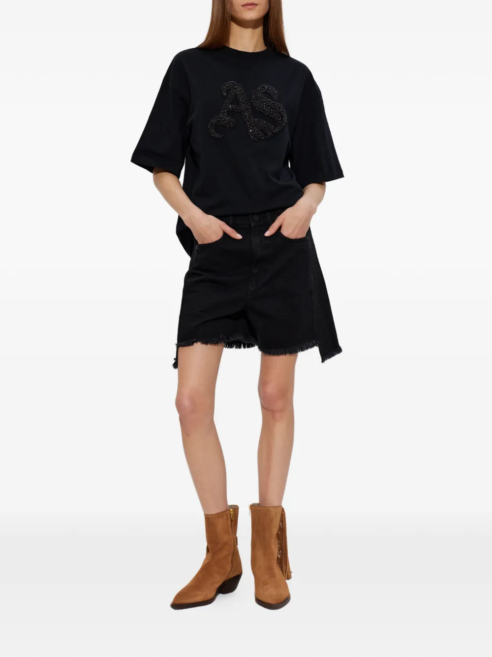AllSaints Frankie gerafelde shorts Zwart