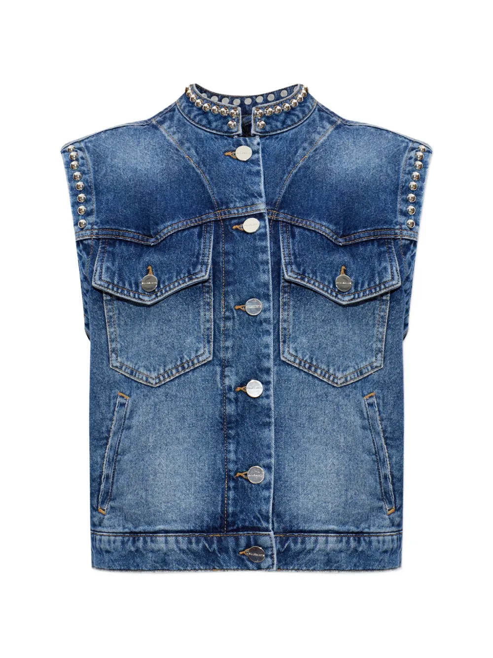 AllSaints Gilet denim Mav con borchie - Blu
