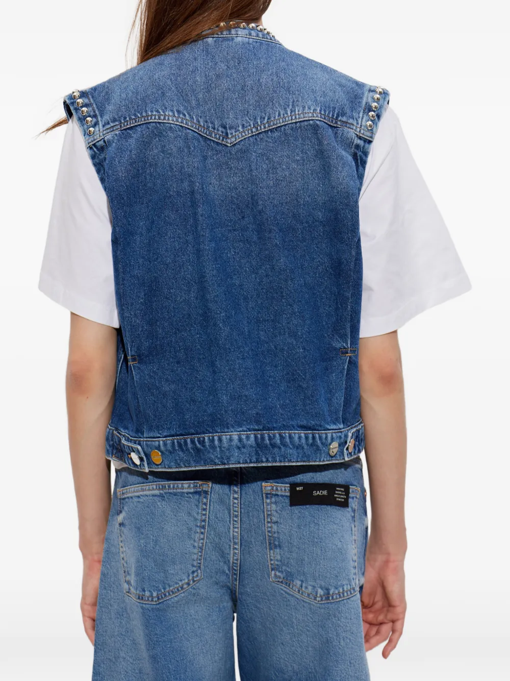 AllSaints Mav denim gilet verfraaid met studs Blauw