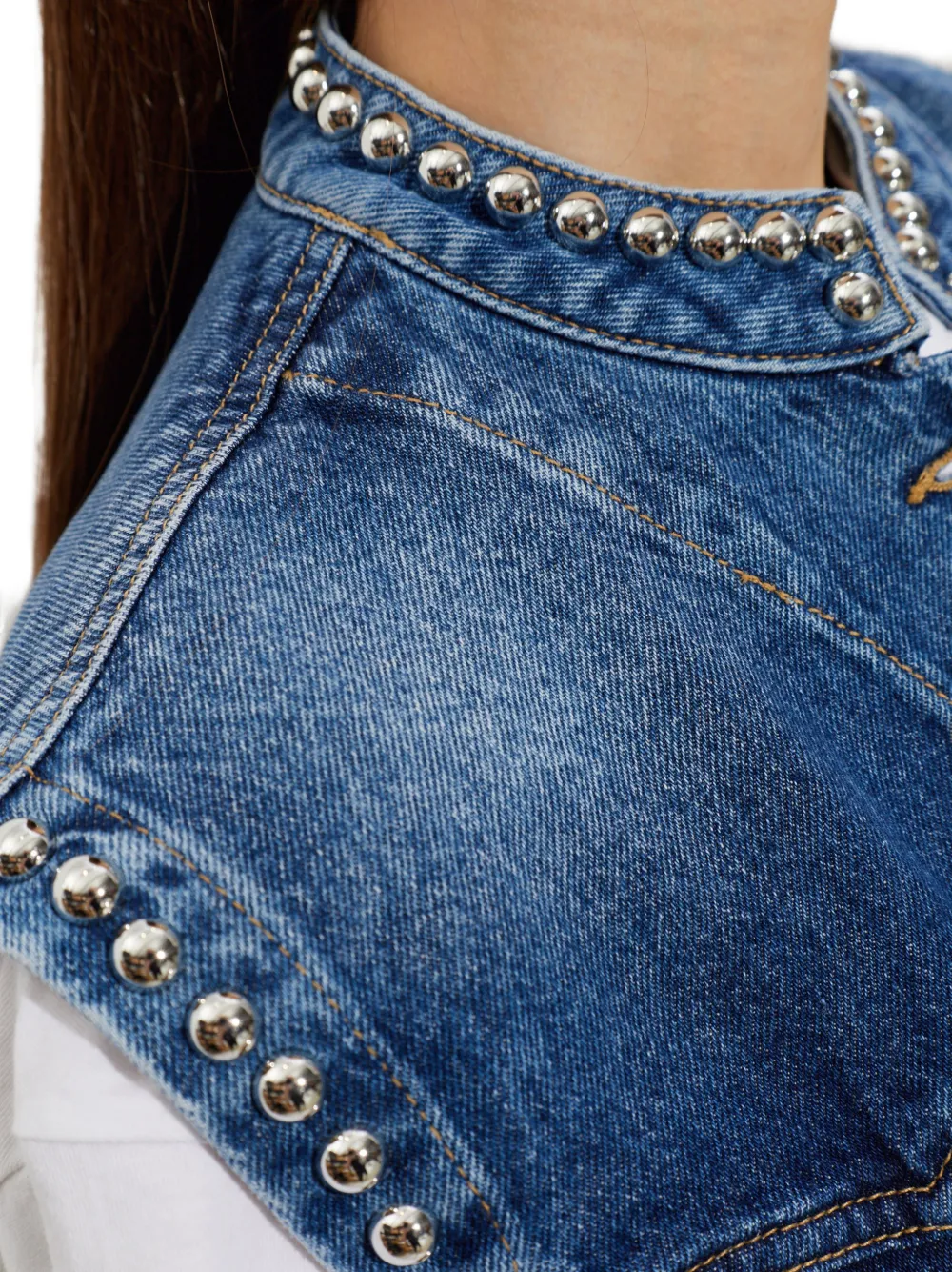 AllSaints Mav denim gilet verfraaid met studs Blauw