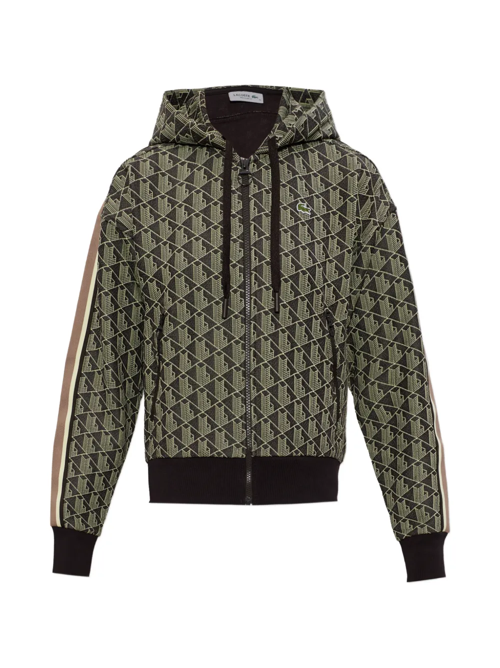 Lacoste monogram-print zip-up sweatshirt - Grün