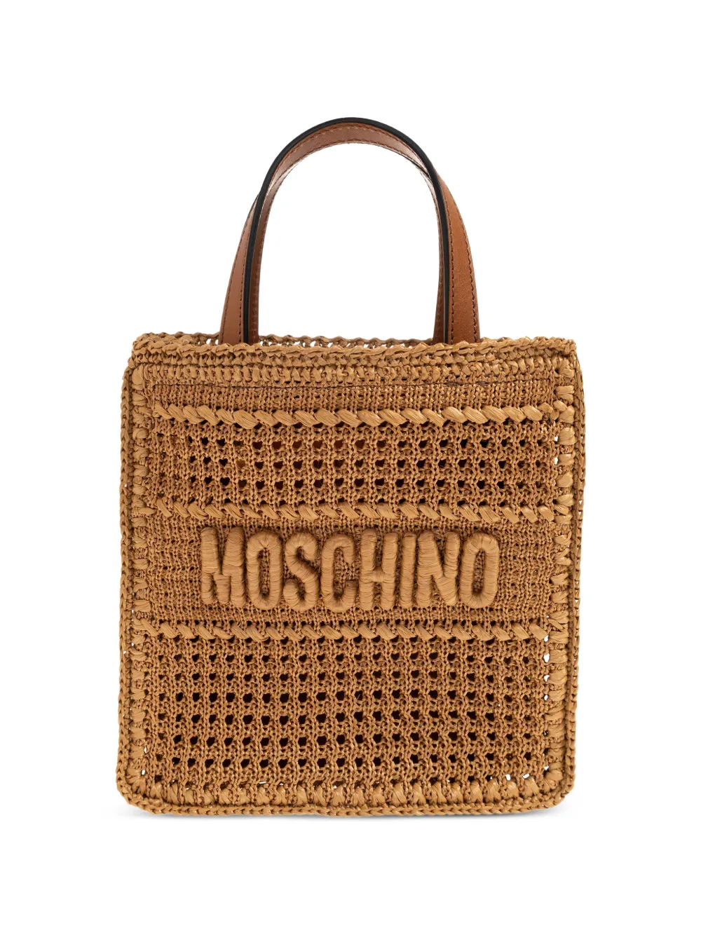 Moschino logo-embroidered woven tote bag - Nude