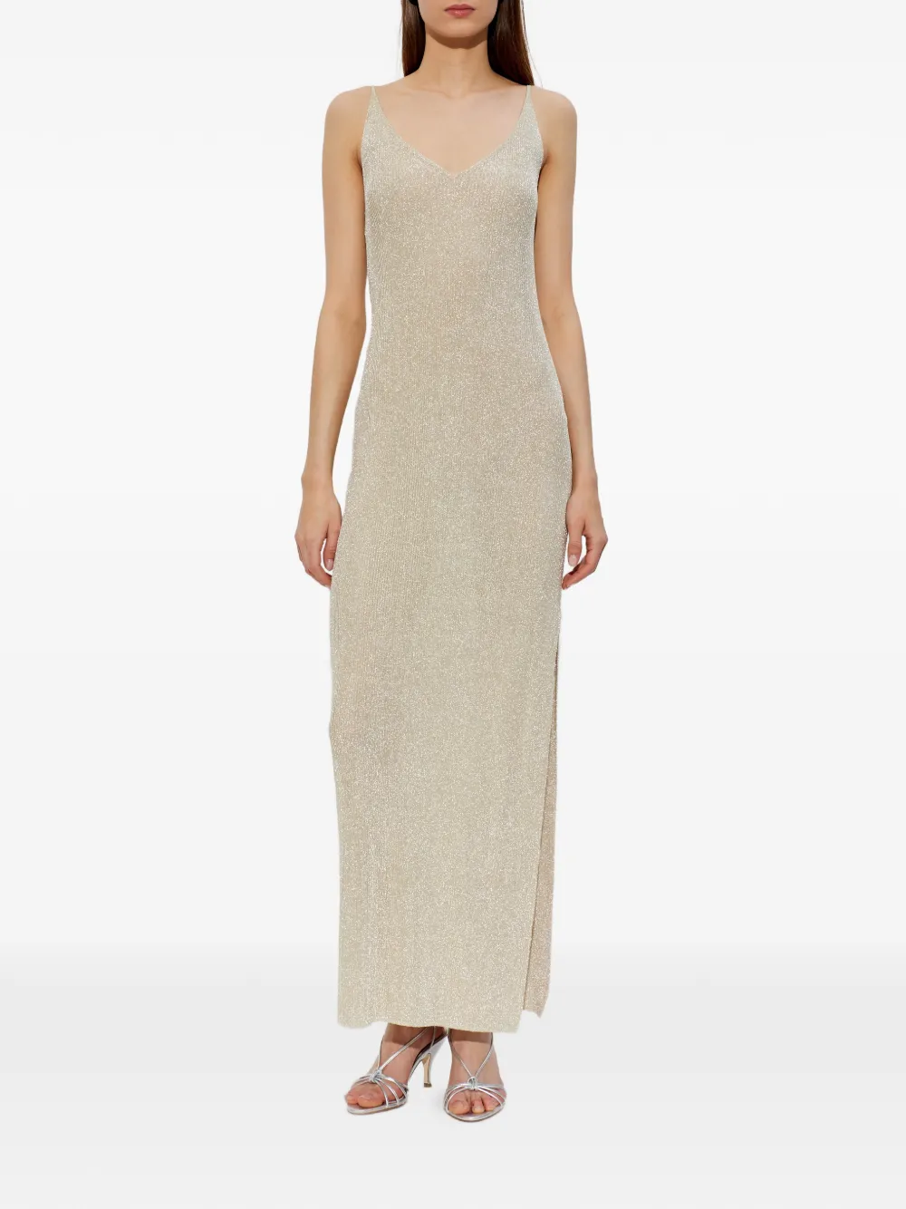 Gestuz Jurk met metallic-effect en zijsplit Goud