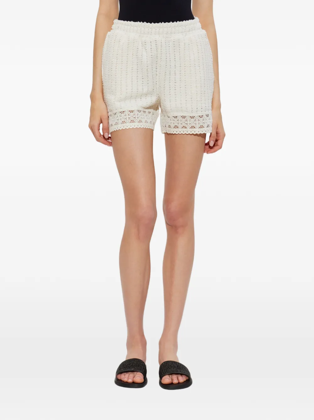 AllSaints Elma gehaakte shorts met kanten afwerking Beige