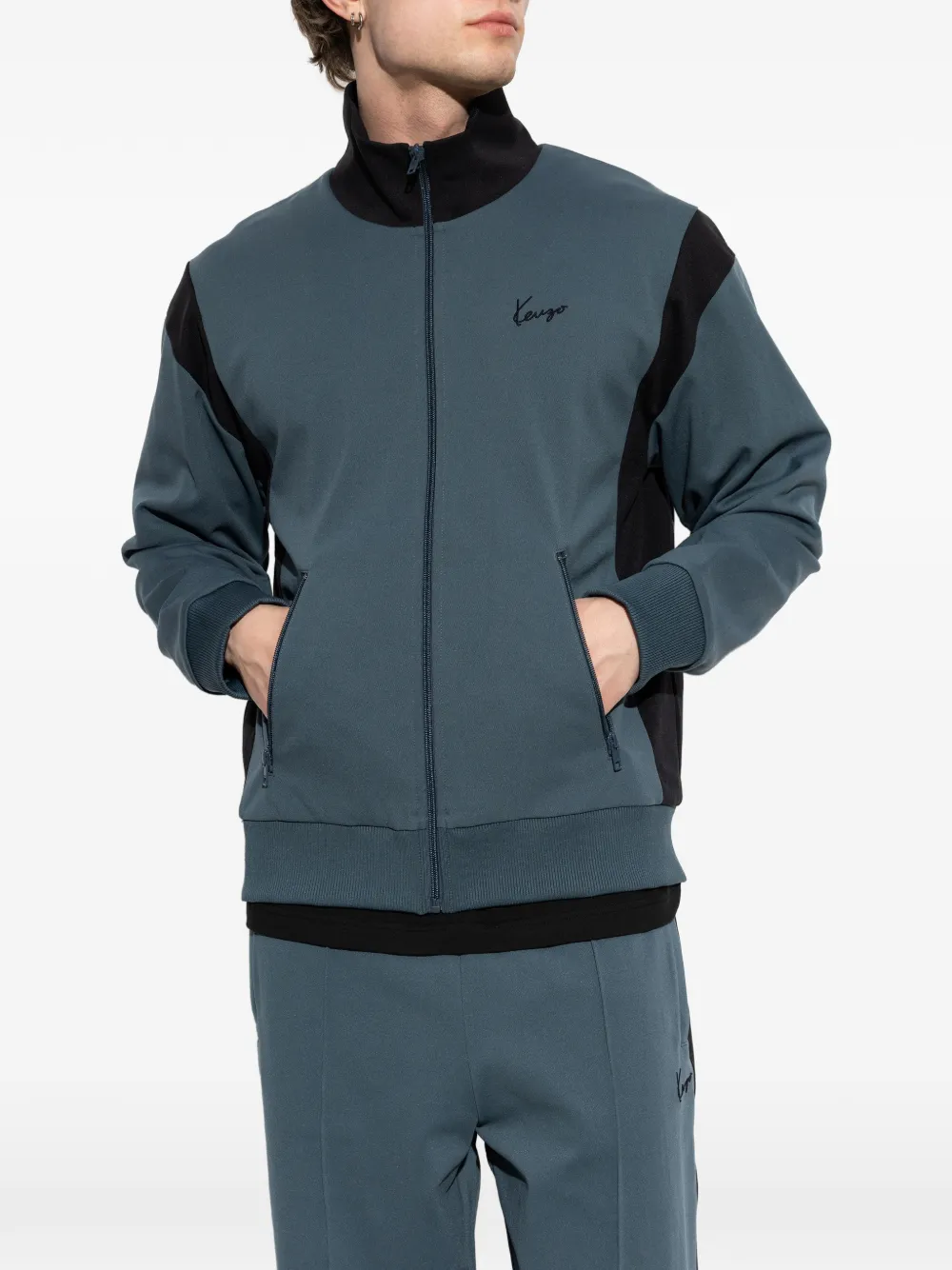 Kenzo Trui met geborduurd logo en vlakken Blauw