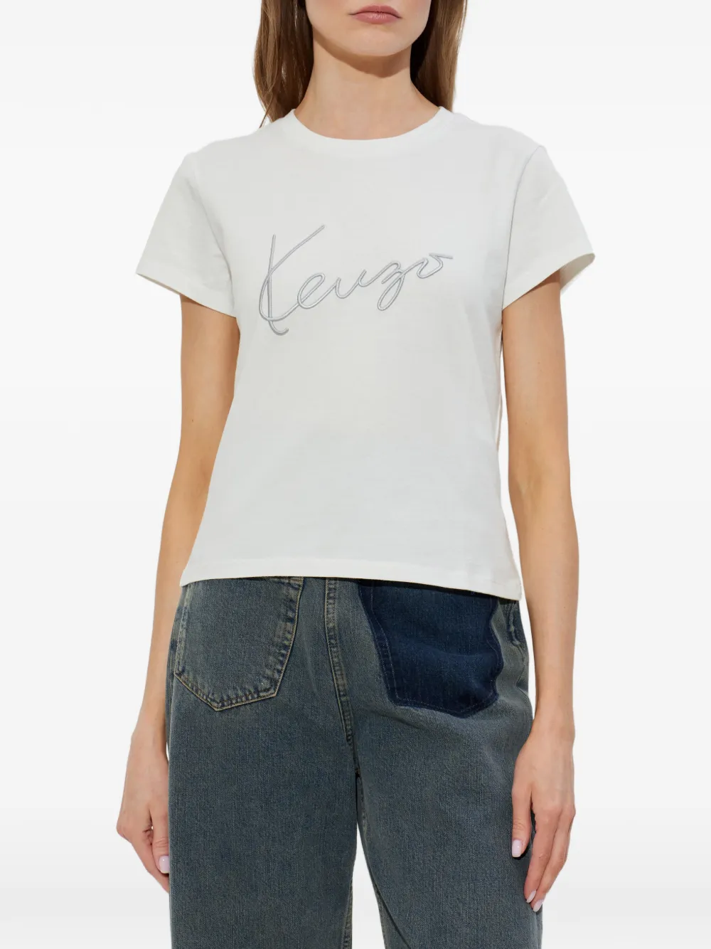Kenzo Signature katoenen T-shirt met geborduurd logo Wit