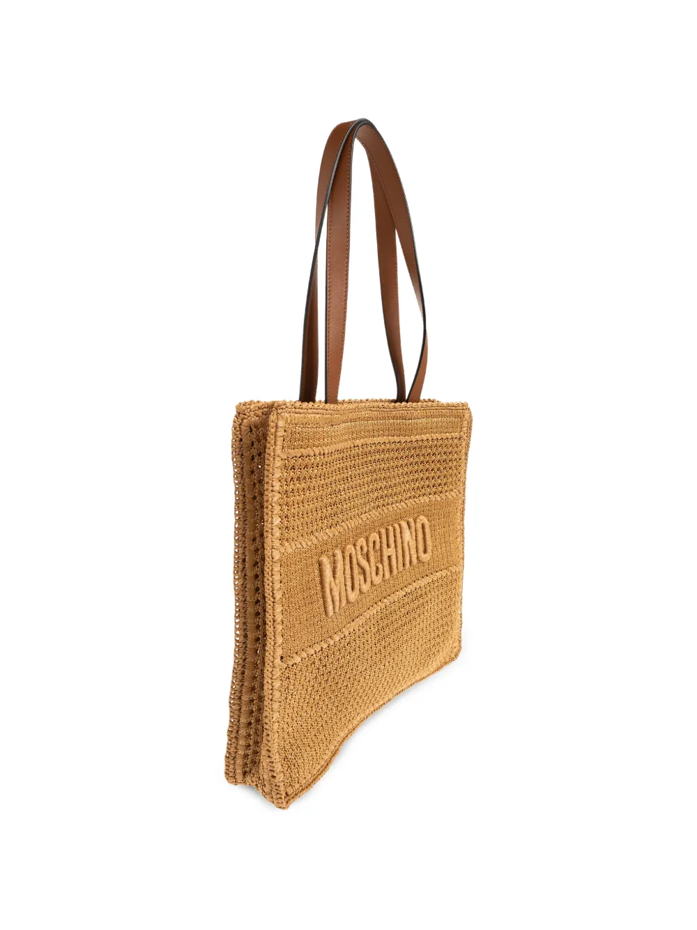 Moschino Raffia shopper met geborduurd logo Beige