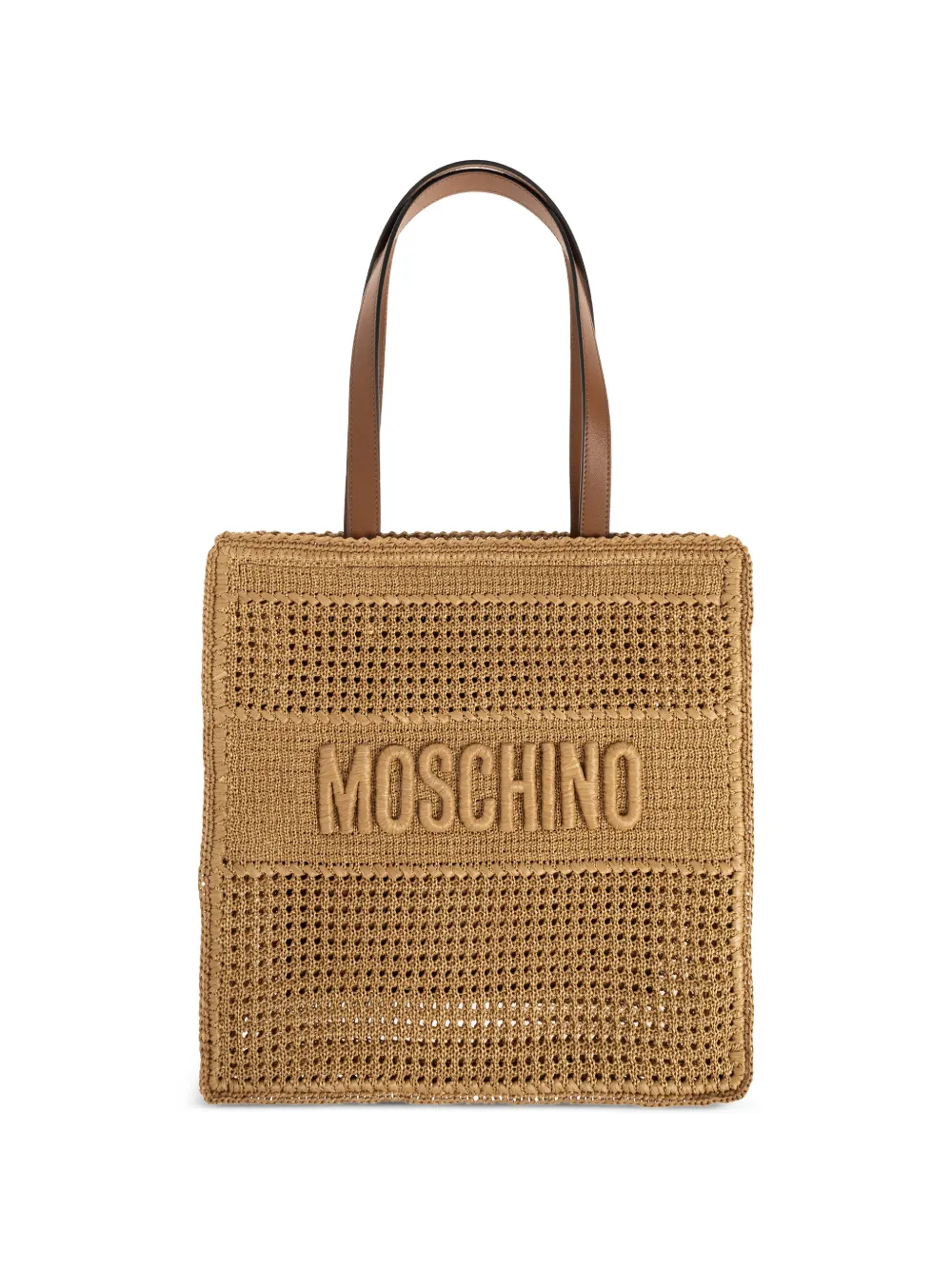 Moschino logo-embroidered raffia tote bag - Toni neutri