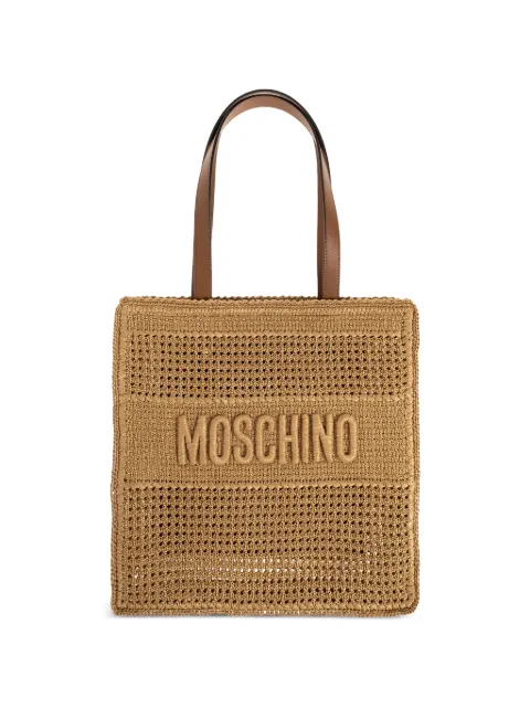 Moschino logo-embroidered raffia tote bag