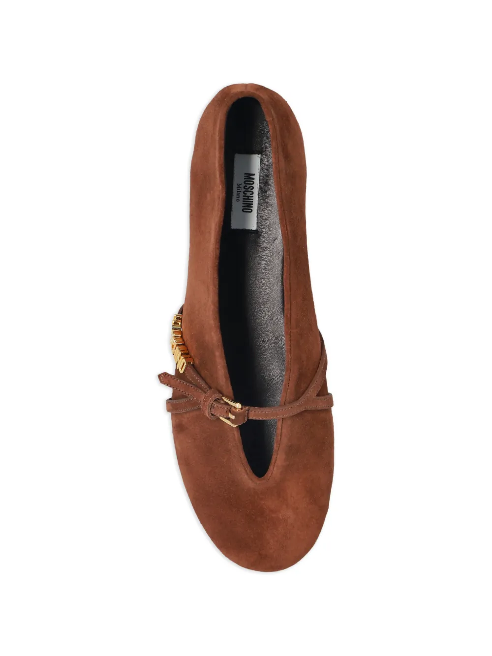 Moschino Leren ballerina's met logoplakkaat Bruin