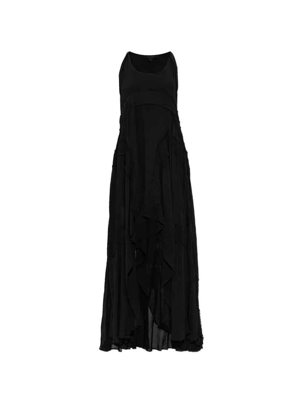AllSaints Gerüschtes Dorina Maxikleid mit asymmetrischem Saum - Schwarz