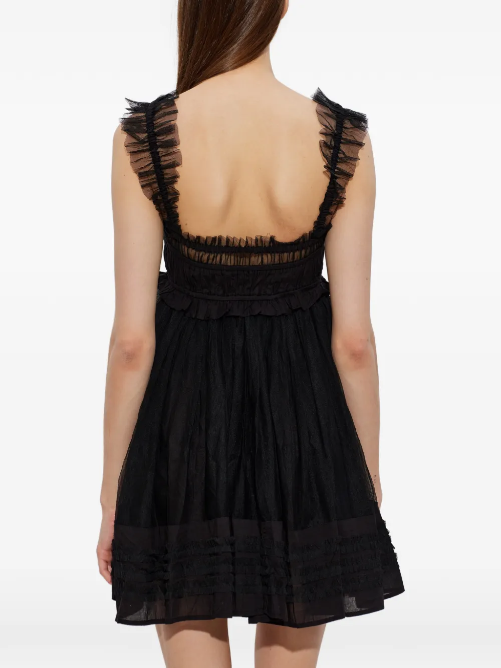 AllSaints Angela mini-jurk met ruches en tulen laag Zwart