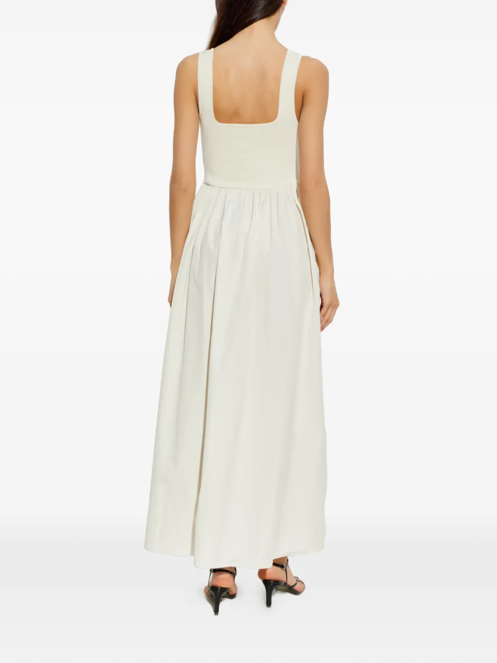 Matteau Mouwloze katoenen jurk met gesmockte rok Beige