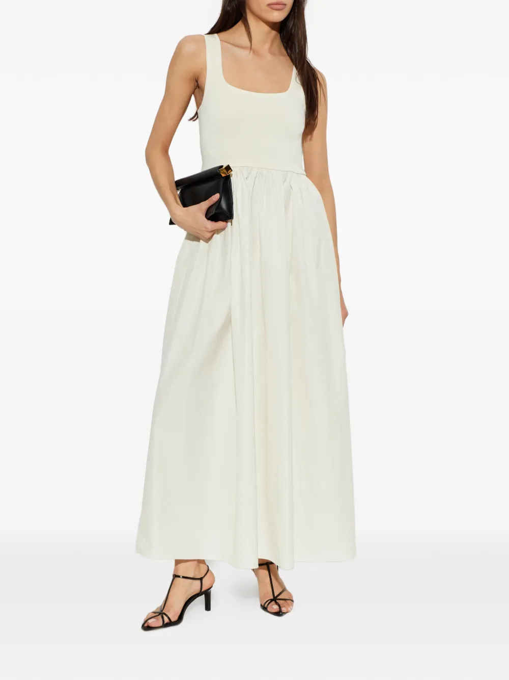 Matteau Mouwloze katoenen jurk met gesmockte rok Beige