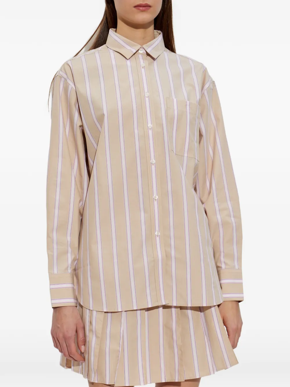 Lacoste Gestreepte blouse met geborduurd logo Beige