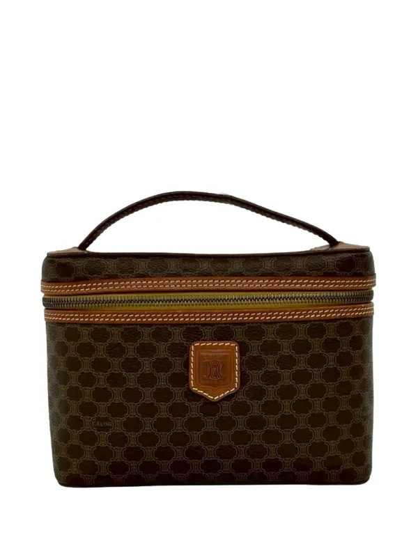 バッグ CELINE Macadam Vanity Pouch Bag tagged Celine Pre-Owned 1994 Macadam Coated Canvas Vanity Bag | Brown