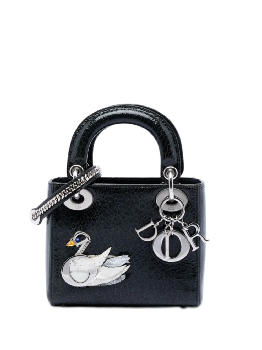 Christian Dior Pre-Owned 2016 Mini Deerskin Ceramic Effect Jeweled Swan Lady Dior satchel - Nero