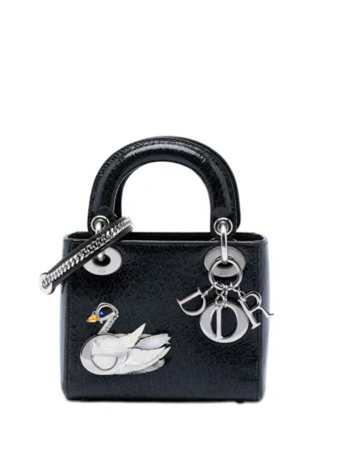 Christian Dior Pre-Owned 2016 Mini Deerskin Ceramic Effect Jeweled Swan Lady Dior satchel