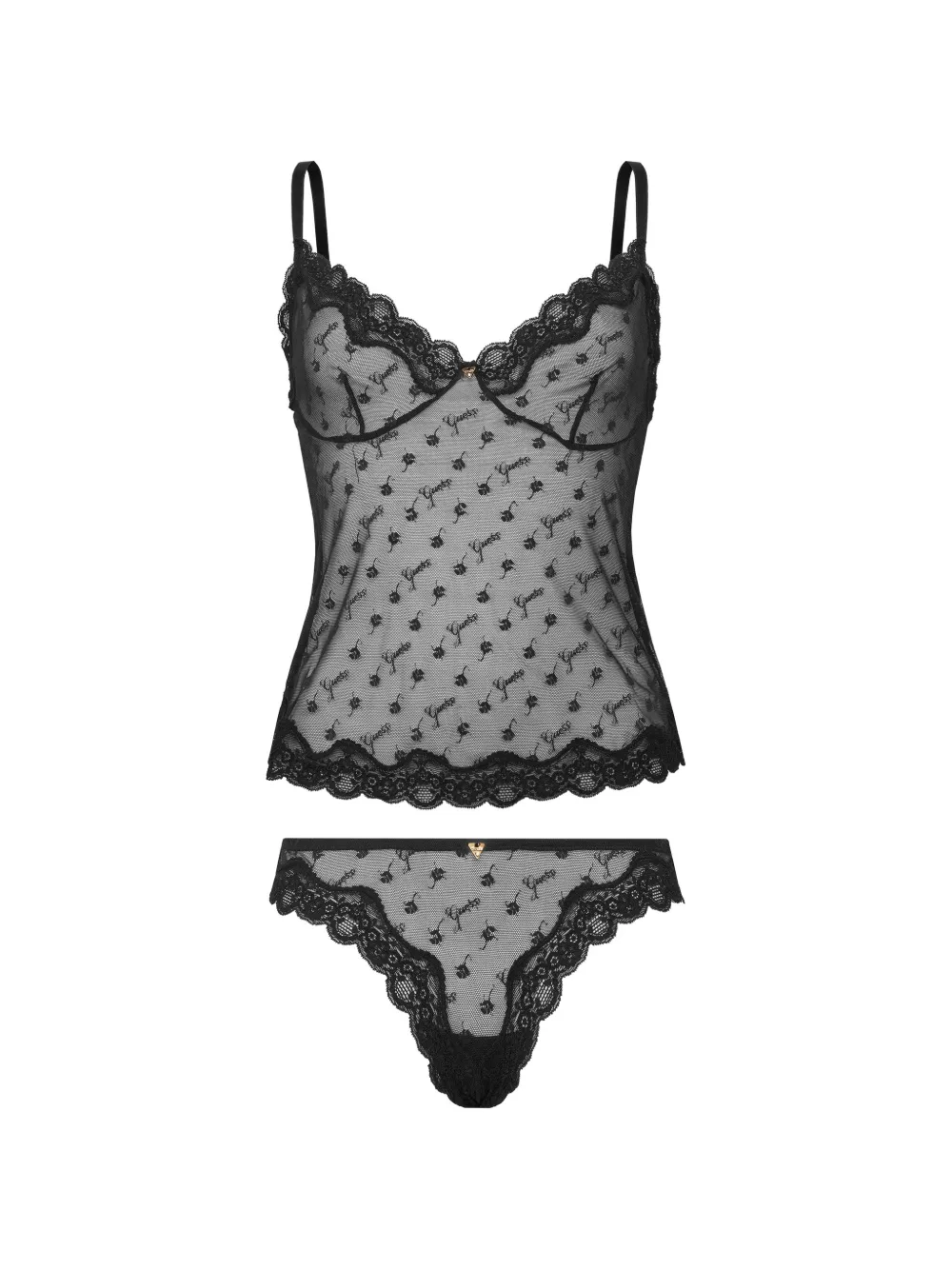 GUESS USA pointelle lace-trim lingerie set (set of two) - Nero