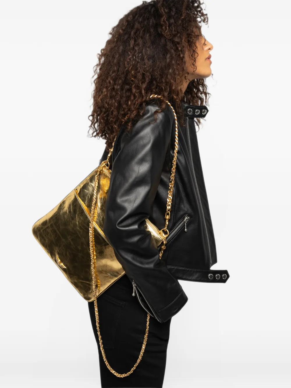 Zadig&Voltaire Rock 26 metallic clutch Goud