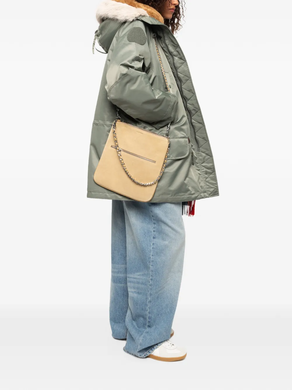 Zadig&Voltaire Rock 26 suede clutch bag Beige