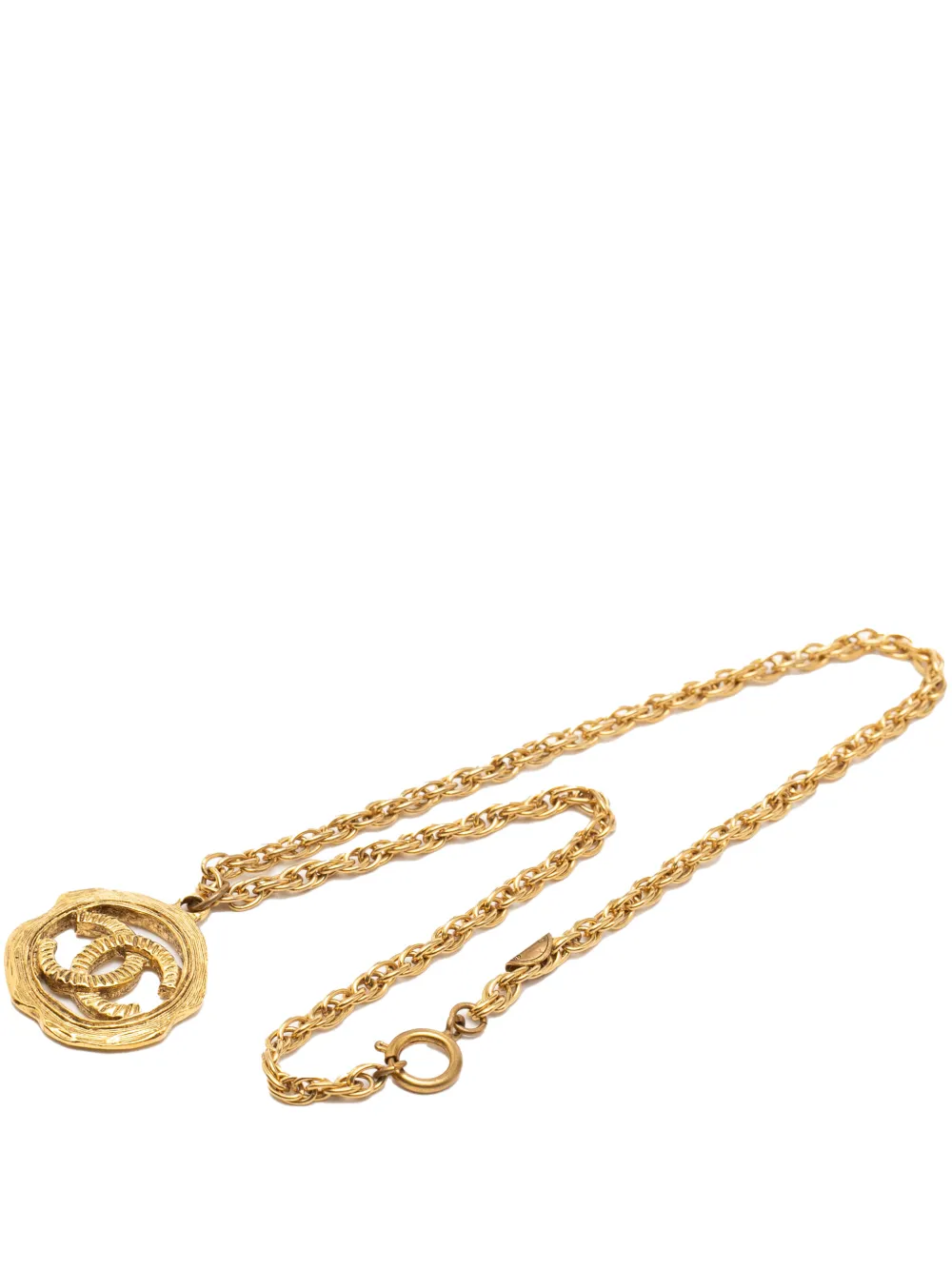 CHANEL Pre-Owned 1970-1980 CC Gold Plated Round Pendant Necklace costume necklace