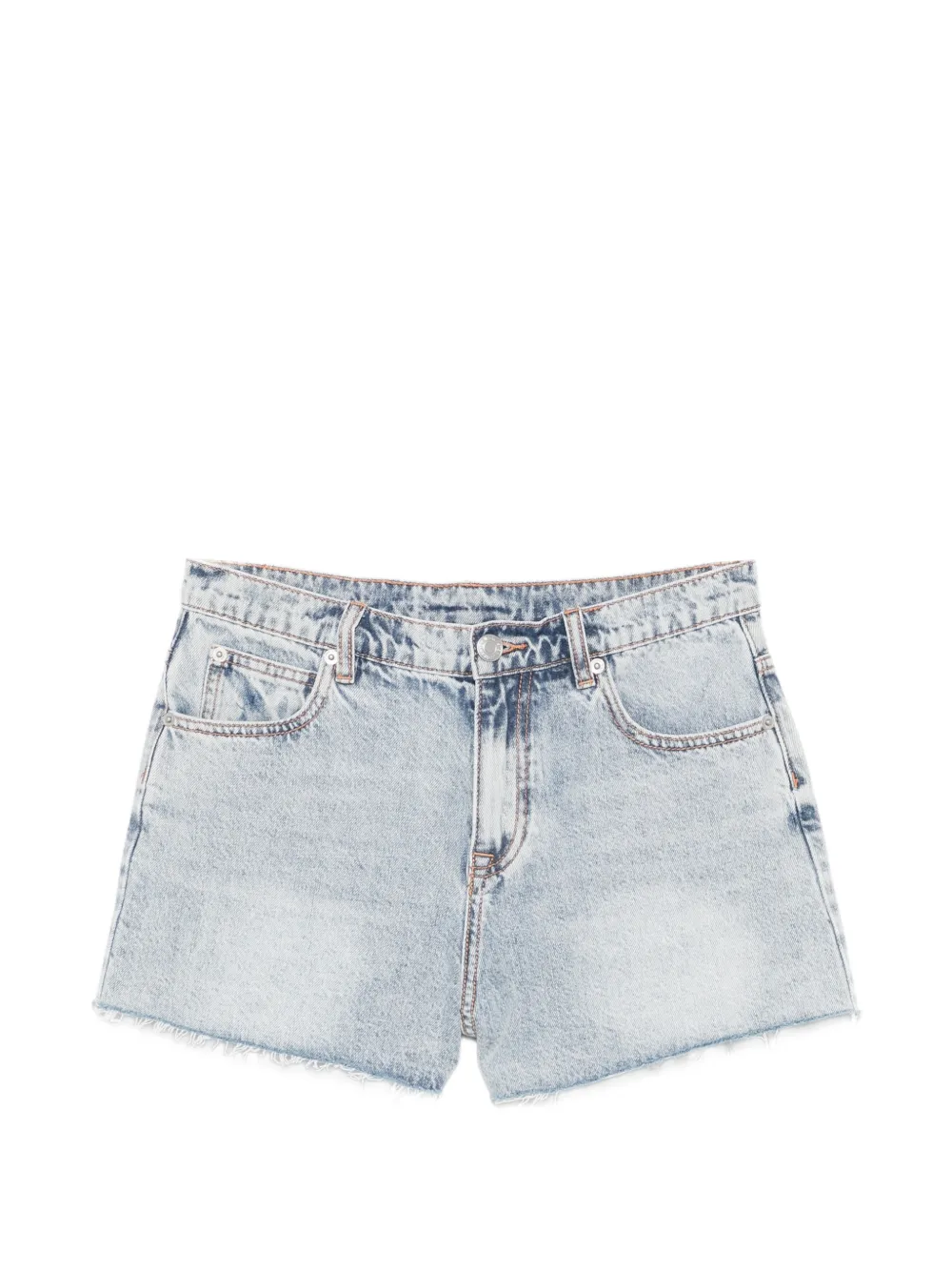 WRSTBHVR Medina logo-patch frayed shorts - Blu