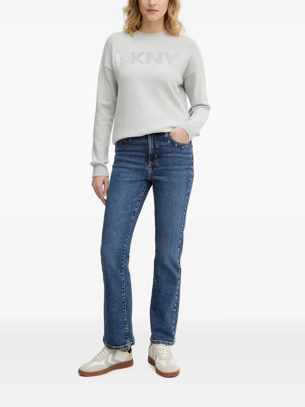 DKNY Trui met pailletten en logo Grijs