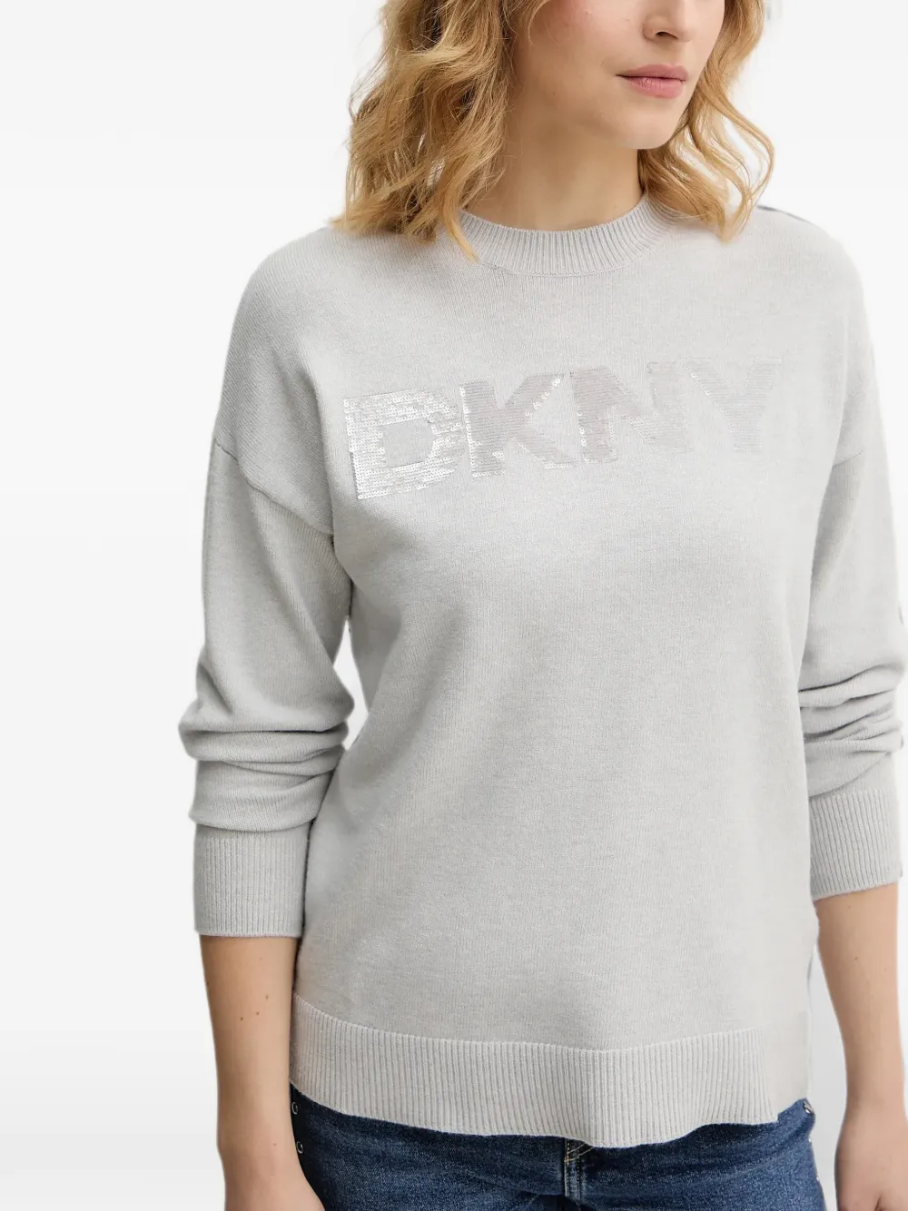 DKNY Trui met pailletten en logo Grijs
