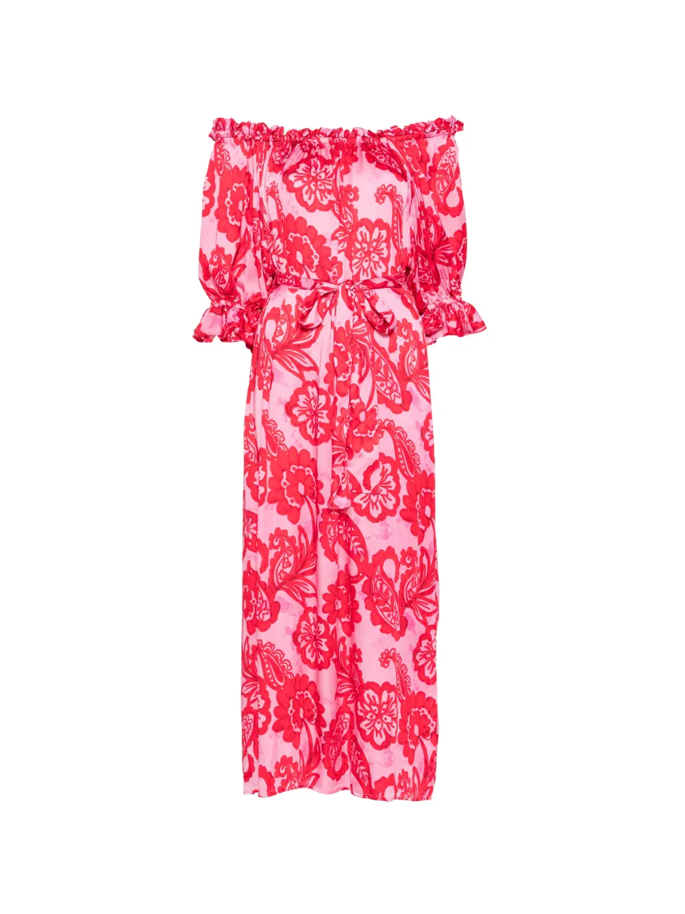 Sundress Paolina floral-print off-the-shoulder midi dress - Rosa