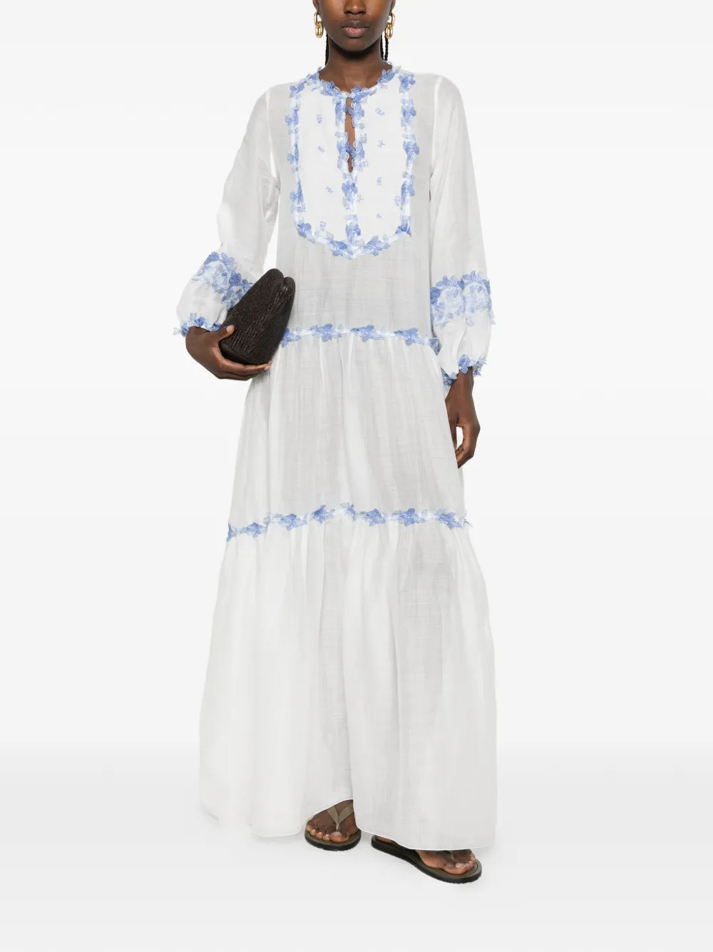 Ermanno Scervino floral-embroidered Tiered Maxi Beach Dress