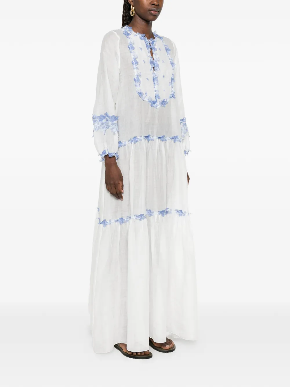 Ermanno Scervino floral-embroidered Tiered Maxi Beach Dress