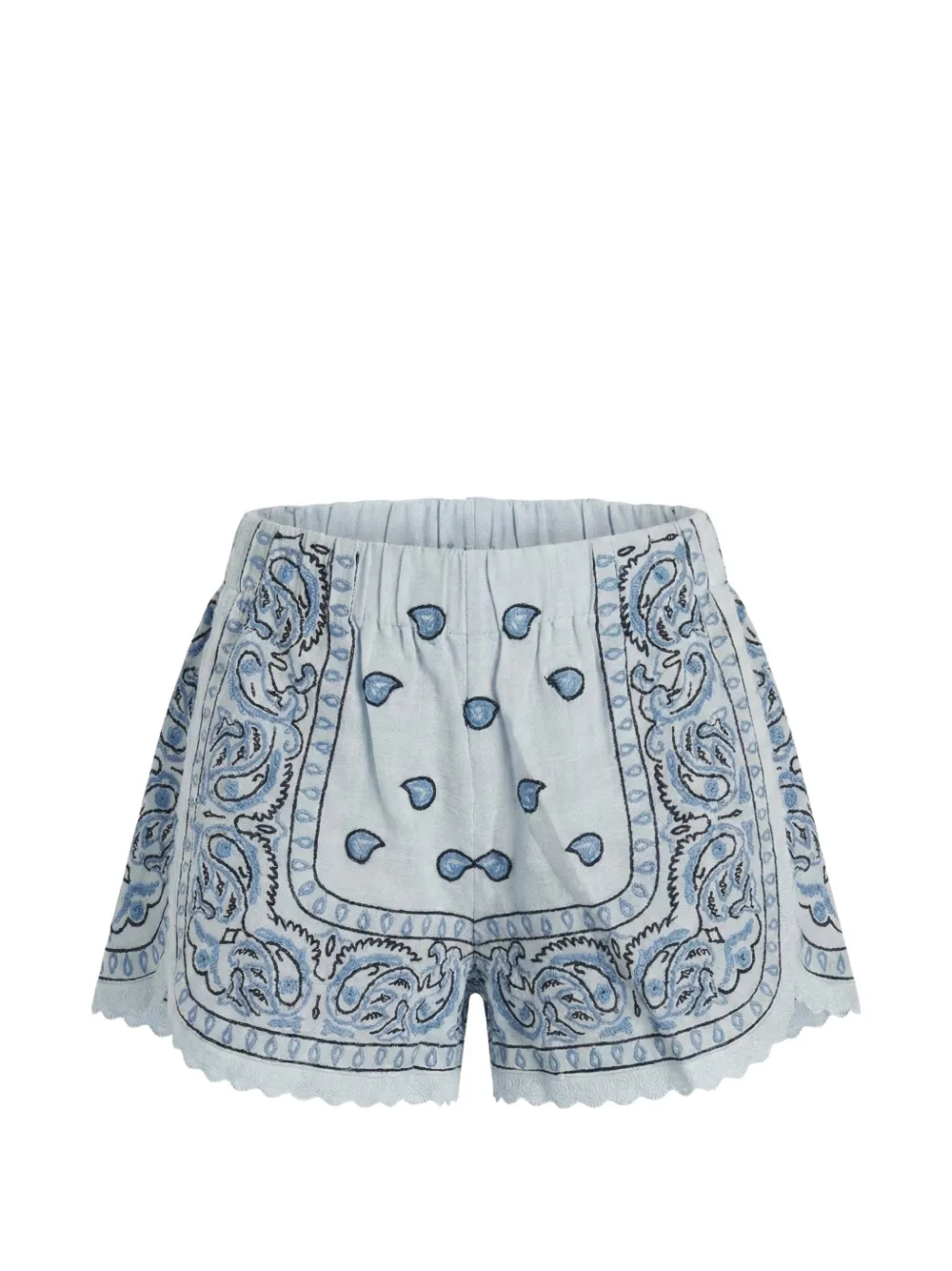 orsina Bandana paisley-embroidered scalloped shorts - Blue
