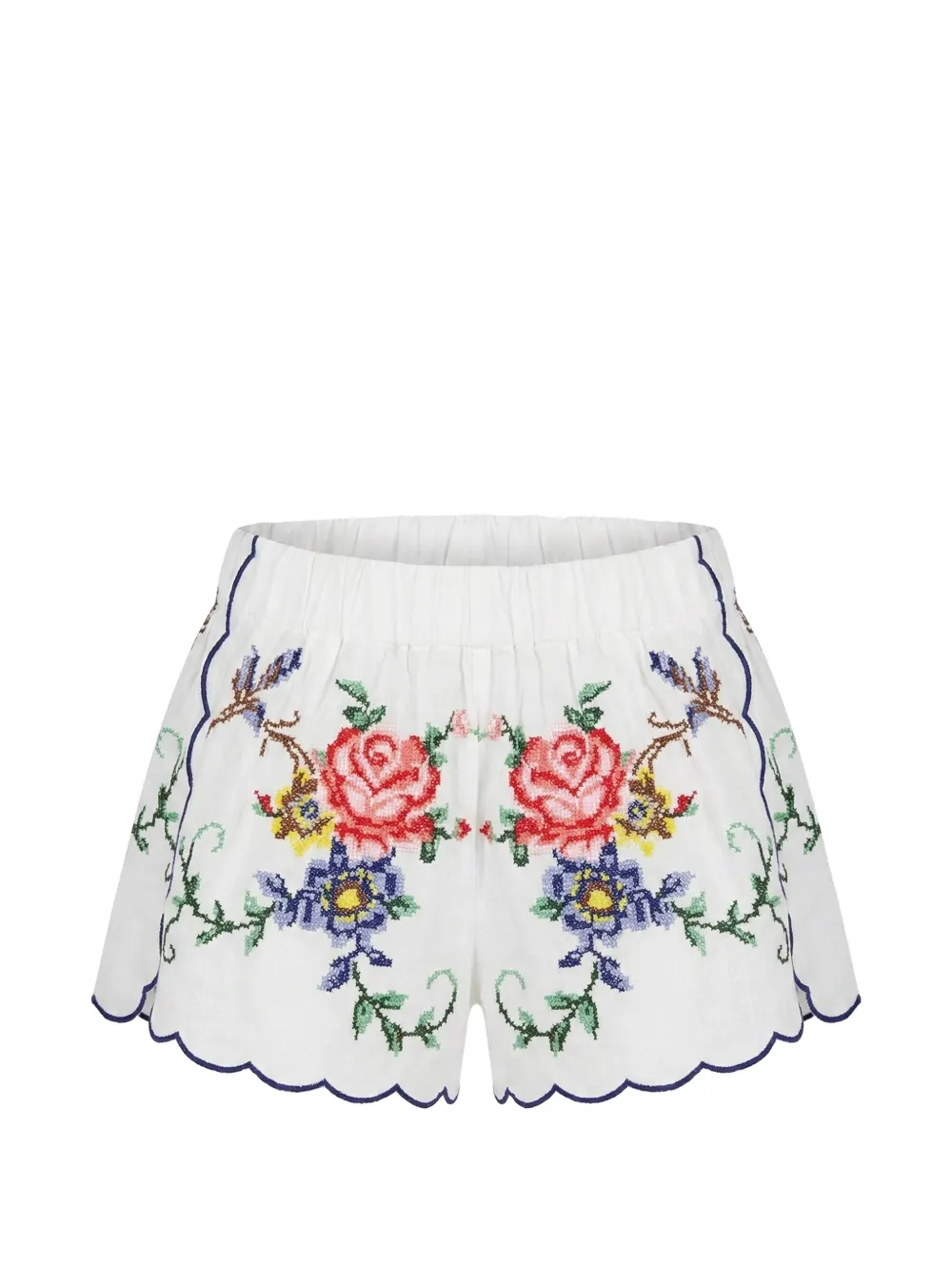 orsina New Roses floral-embroidered scalloped shorts - White
