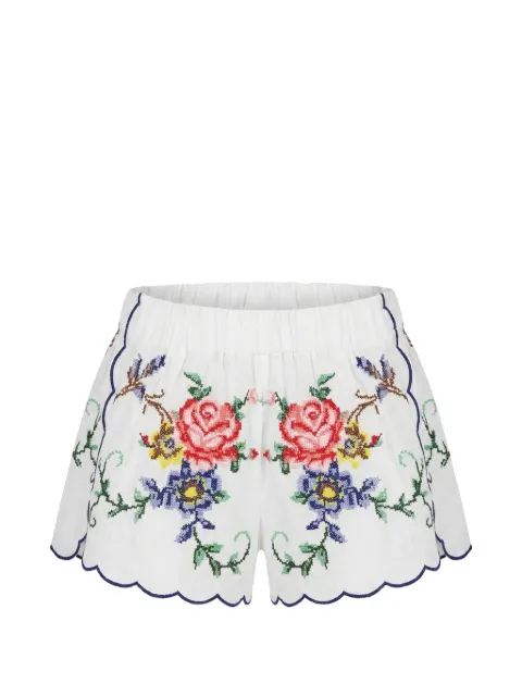 orsina New Roses floral-embroidered scalloped shorts