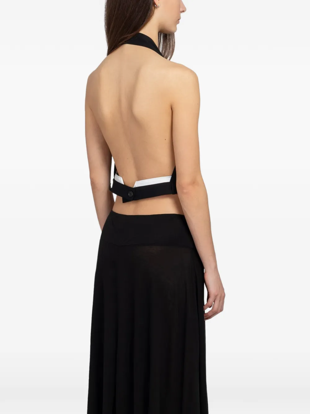 St. Agni Upside Down blouse met halternek Zwart