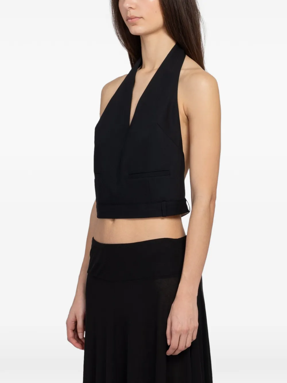 St. Agni Upside Down blouse met halternek Zwart
