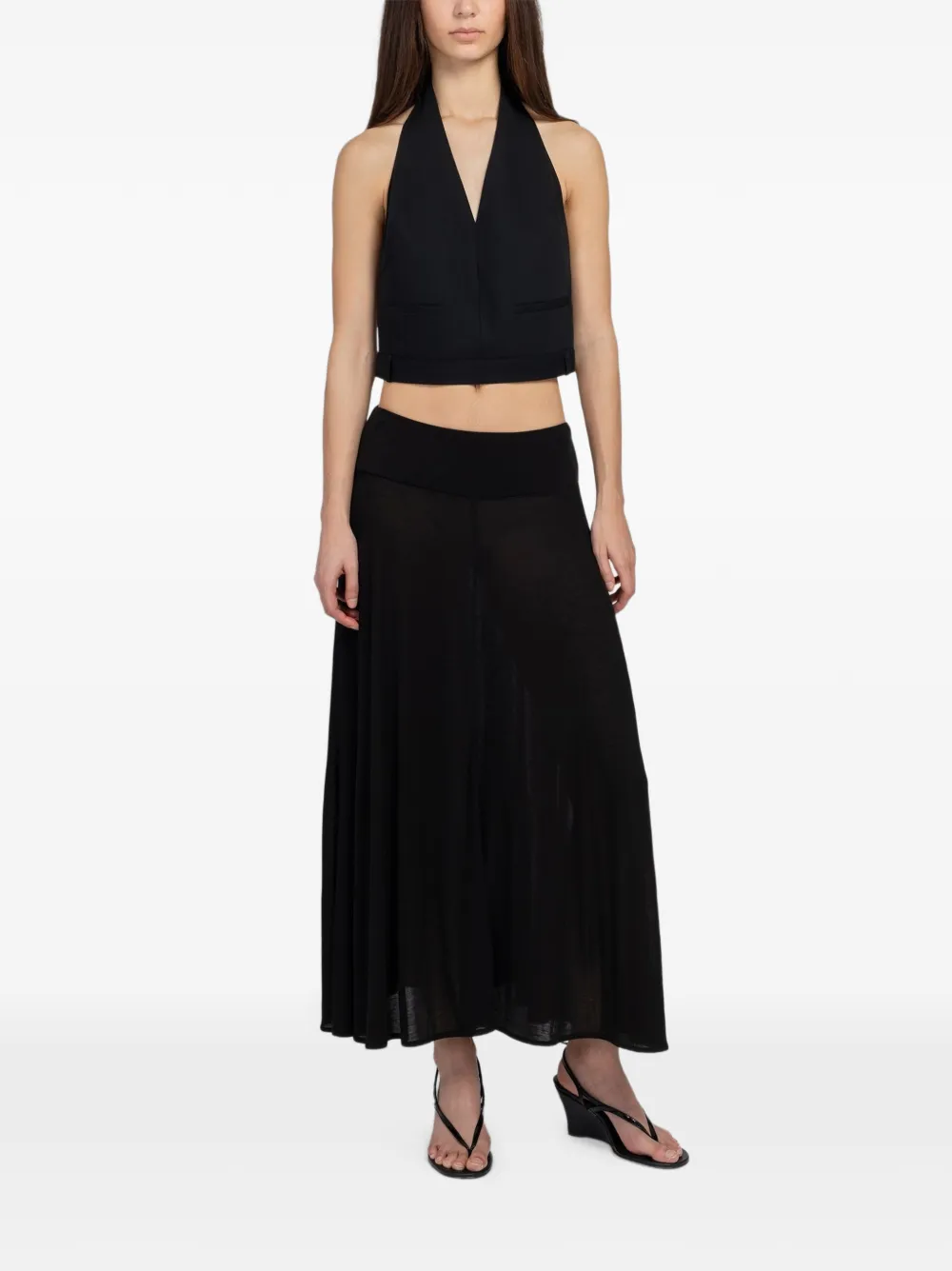 St. Agni Upside Down blouse met halternek Zwart