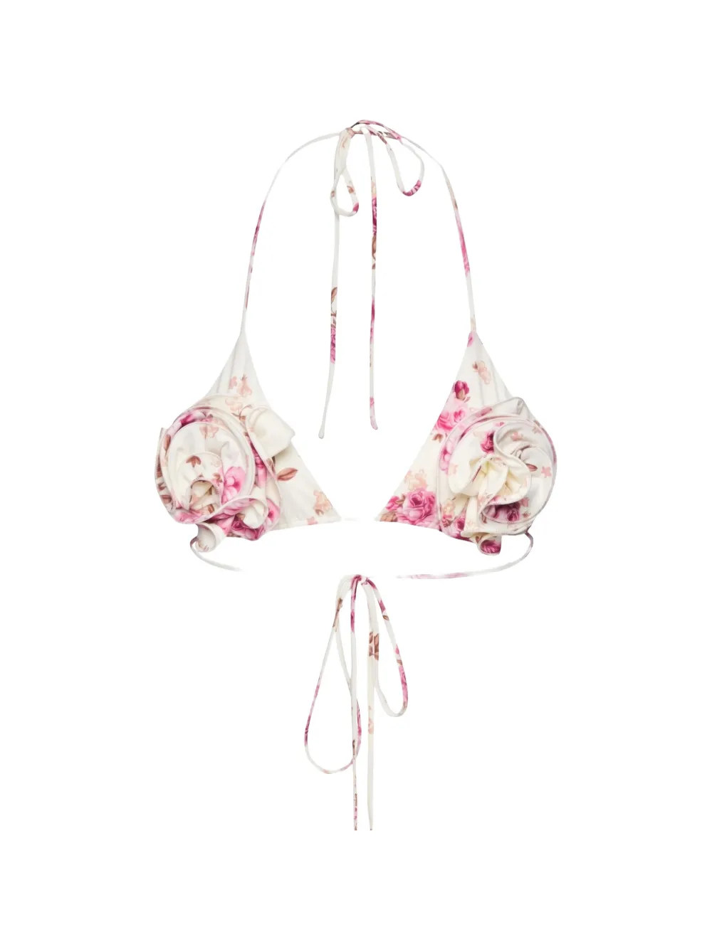 Magda Butrym floral-print 3D-flower bikini top Beige