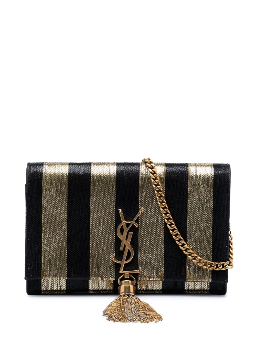 Saint Laurent Pre-Owned 2018 Metallic Striped Fabric Monogram Kate Tassel Wallet on Chain crossbody bag - Nero