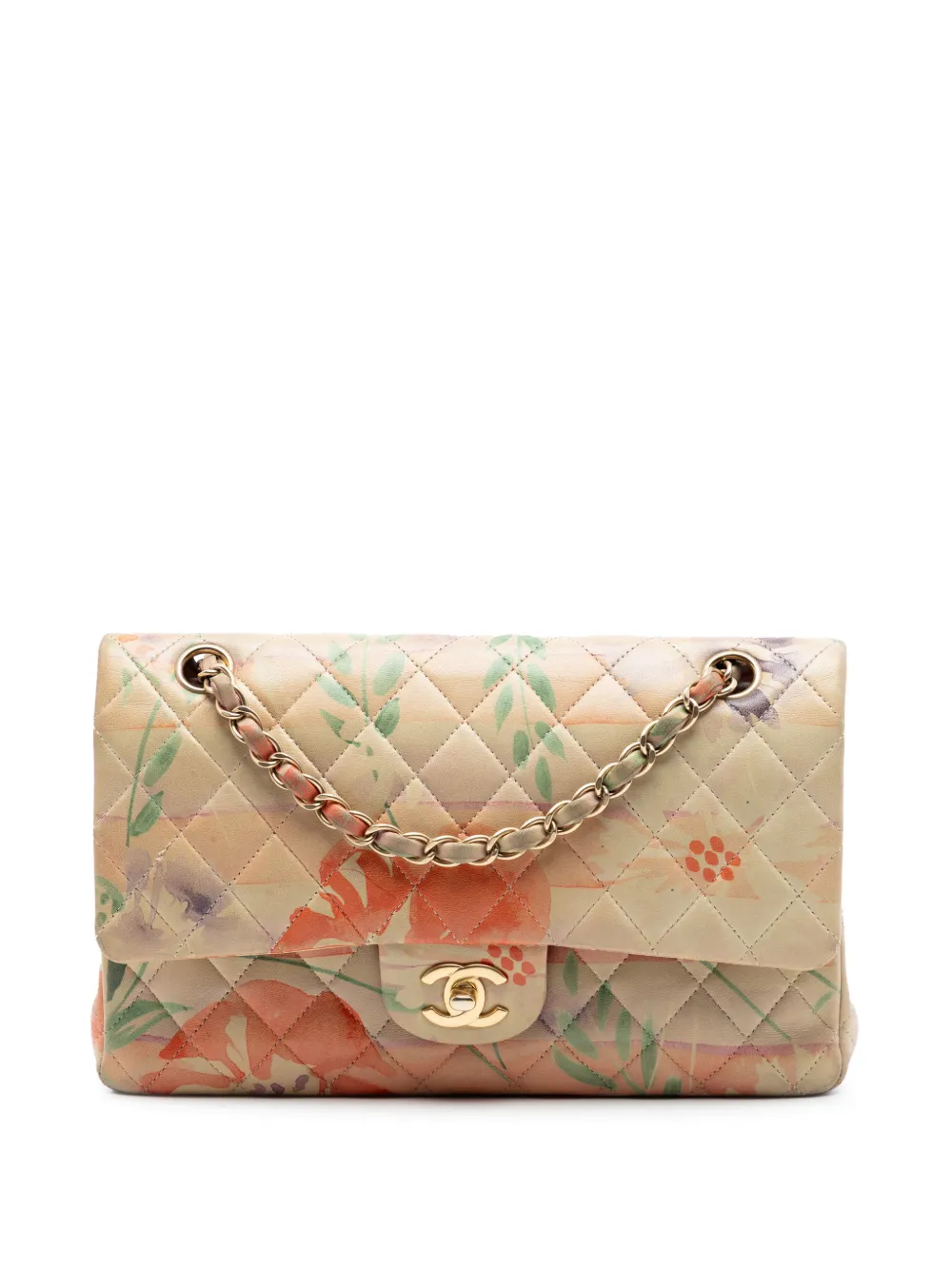 CHANEL Pre-Owned 2009-2010 Medium Classic Lambskin Floral Double Flap shoulder bag - Arancione